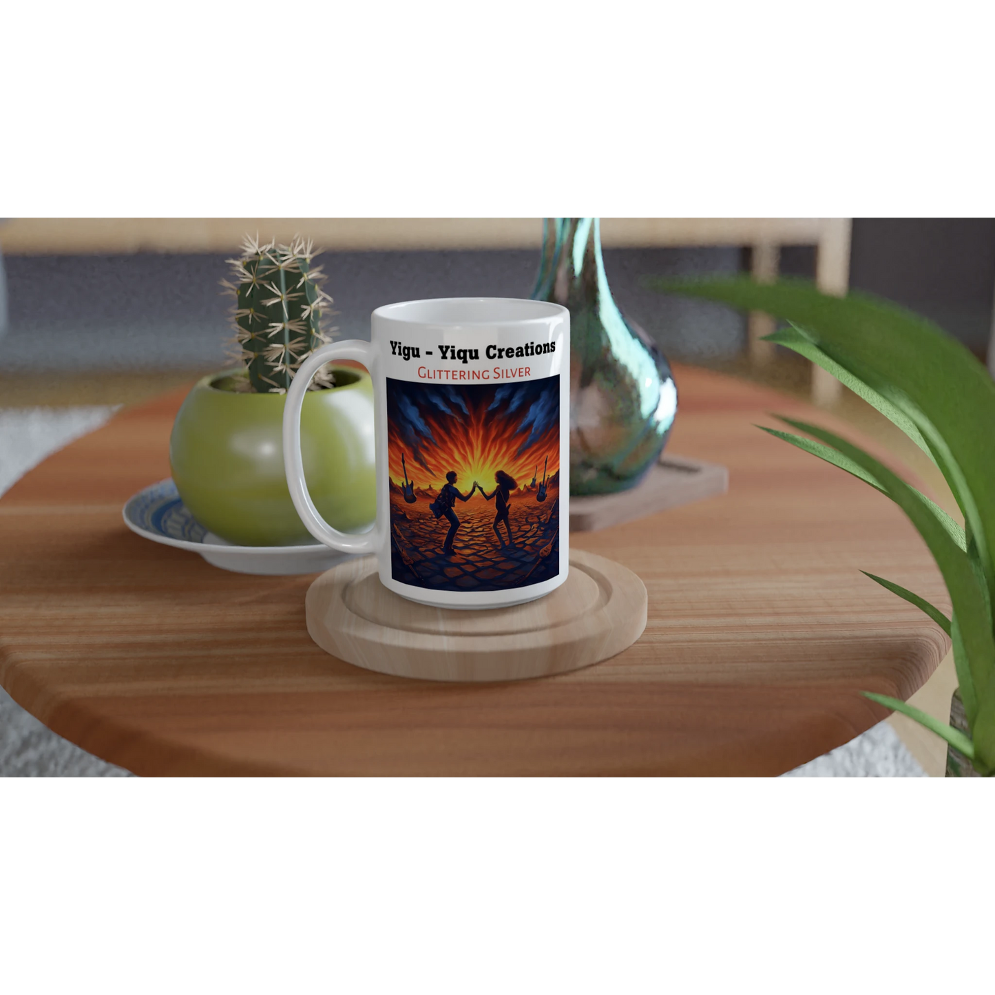 White Ceramic Mug | Glittering Silver